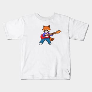 Comic red panda playing electric guitar Kids T-Shirt